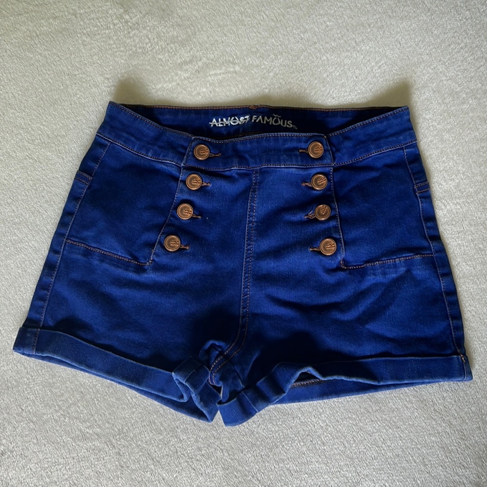 Blue high waisted Almost Famous shorts